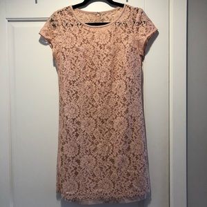 LOFT pink lace overlay cocktail dress